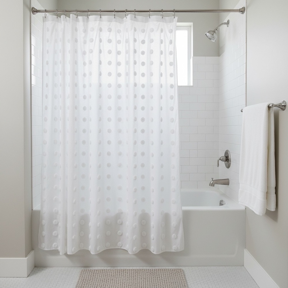 White Textured Dot Shower Curtain - Home Bath